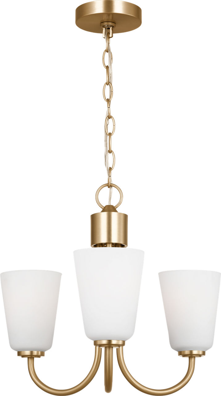 Miles Small Chandelier in Satin Brass with Etched Glass / White Inside Bulb(s) Not Included