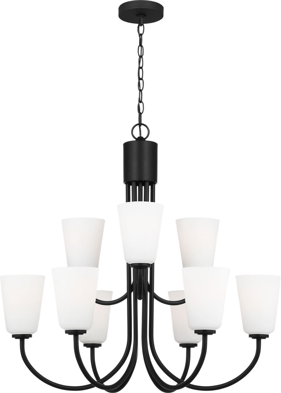Miles Large Chandelier in Midnight Black with Etched Glass / White Inside Bulb(s) Not Included