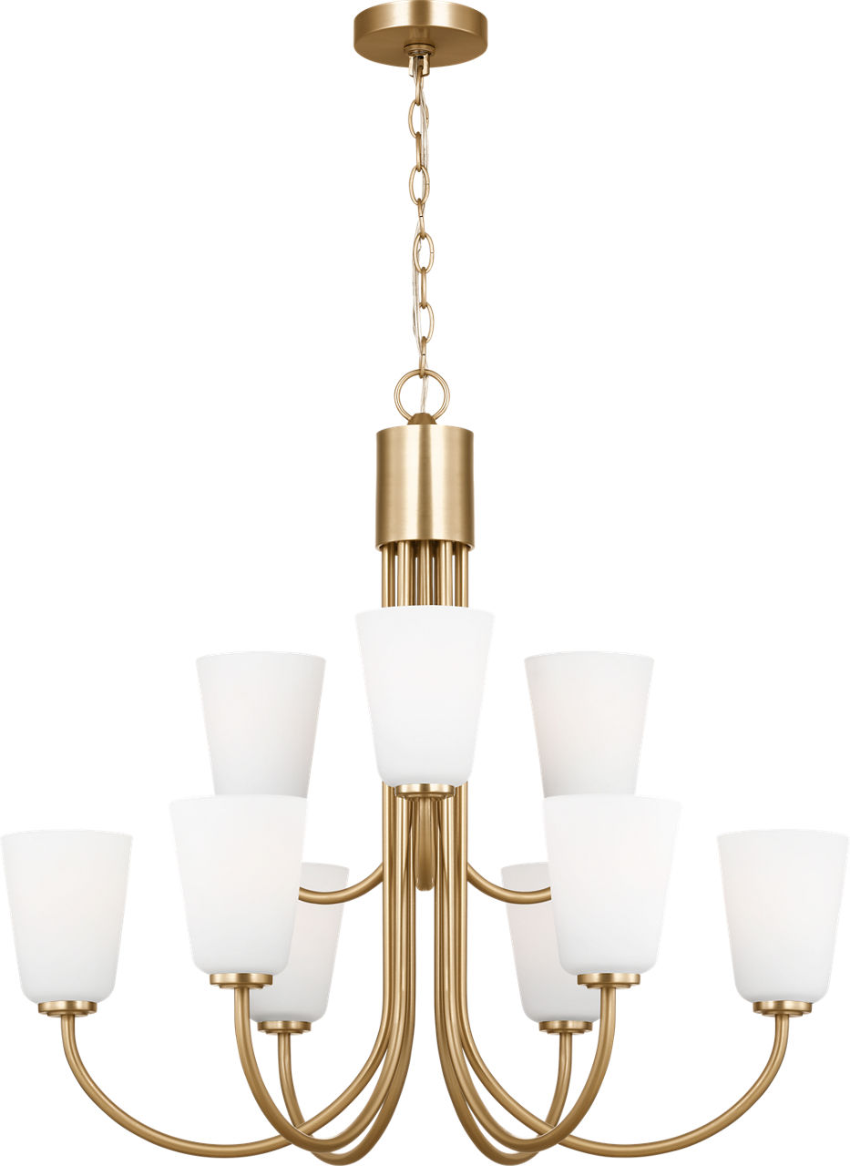 Miles Large Chandelier in Satin Brass with Etched Glass / White Inside Bulb(s) Not Included