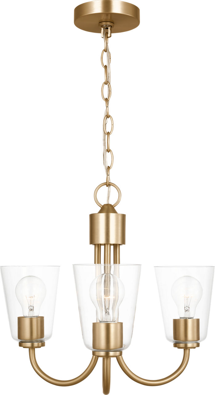 Miles Small Chandelier in Satin Brass with Clear Glass Bulb(s) Not Included