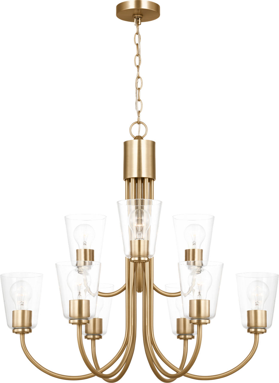 Miles Large Chandelier in Satin Brass with Clear Glass Bulb(s) Not Included