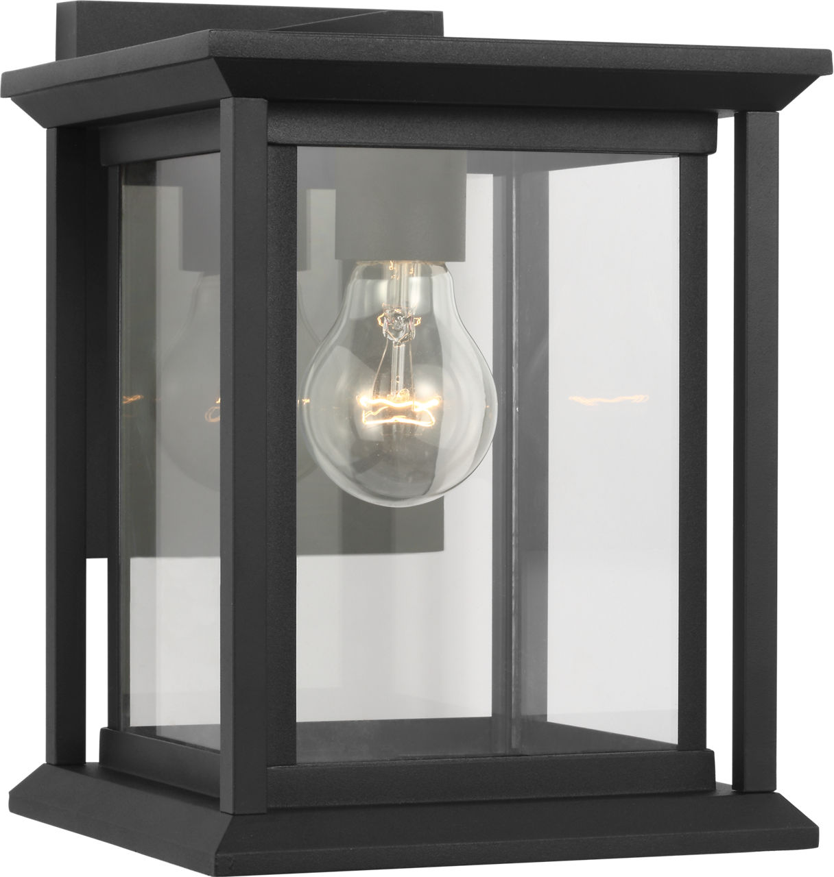 Audley Small Lantern Textured Black Clear Glass