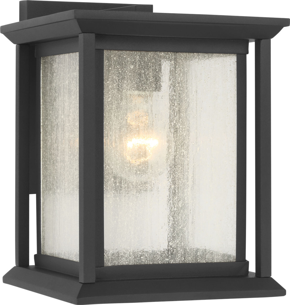 Audley Small Lantern Textured Black Distressed Seeded Glass