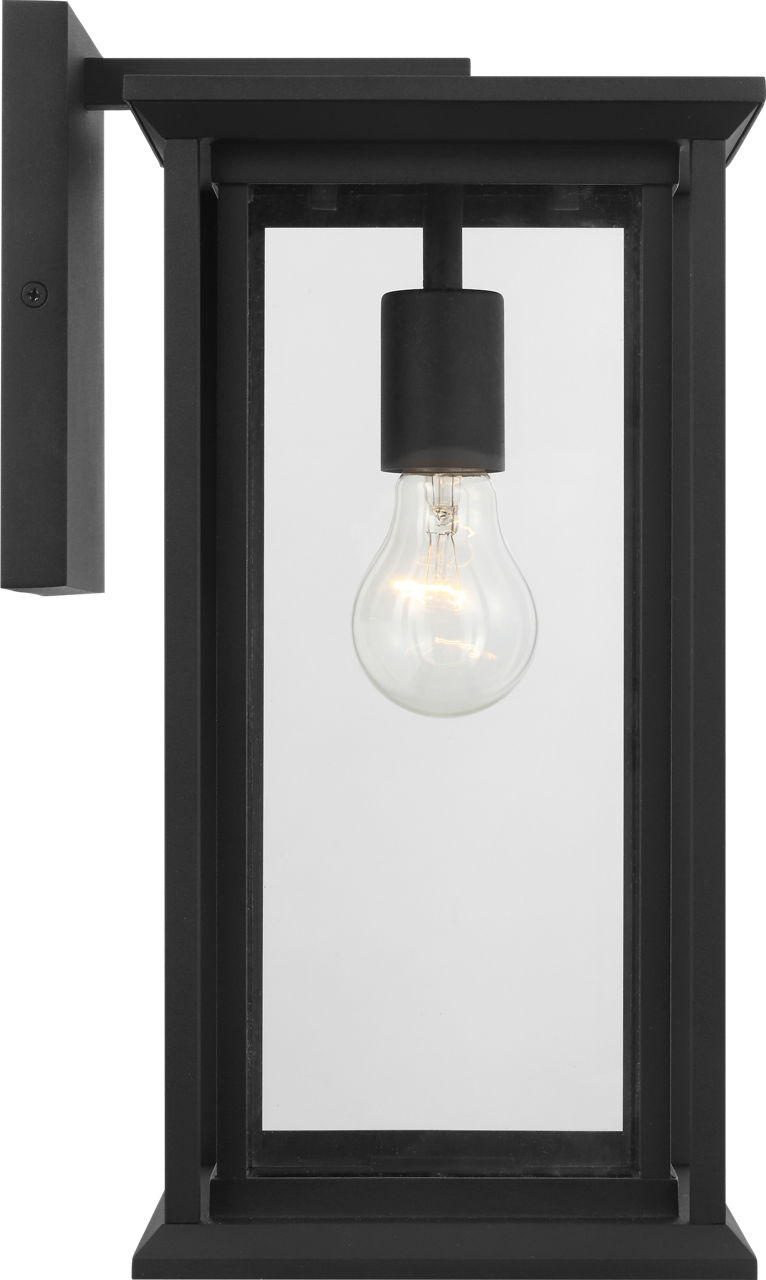 Audley Medium Lantern Textured Black Clear Glass