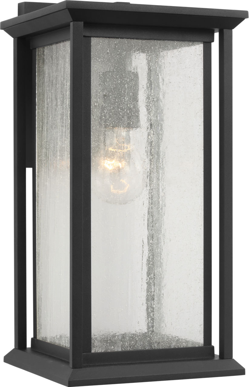 Audley Medium Lantern Textured Black Distressed Seeded Glass