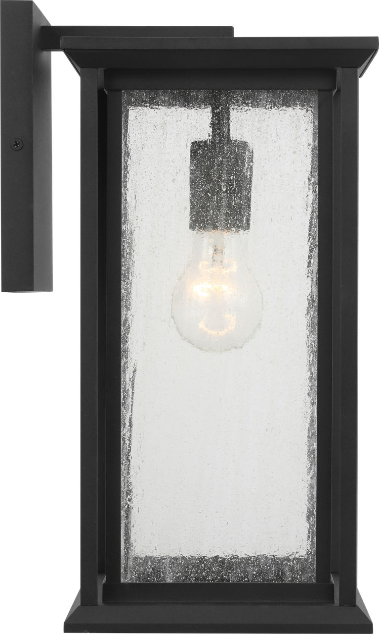 Audley Medium Lantern Textured Black Distressed Seeded Glass
