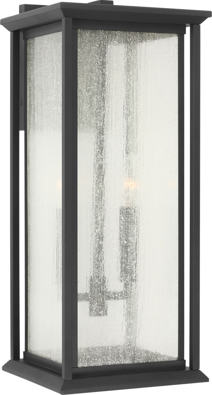 Audley Large Lantern Textured Black Distressed Seeded Glass
