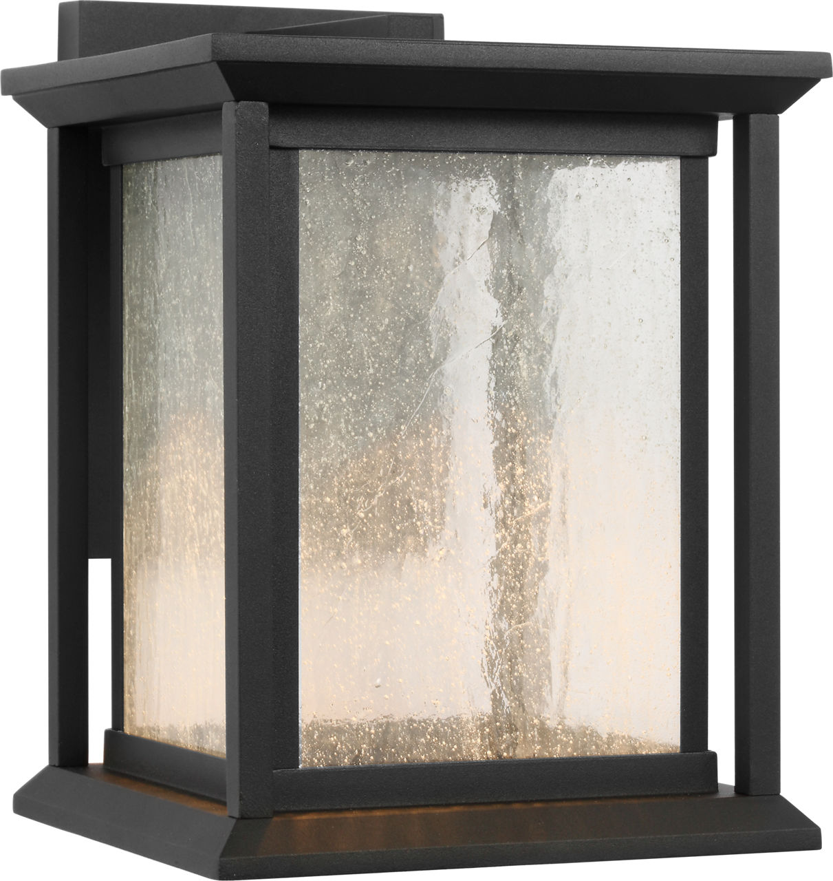 Audley Small LED Lantern Textured Black Distressed Seeded Glass Bulbs Inc