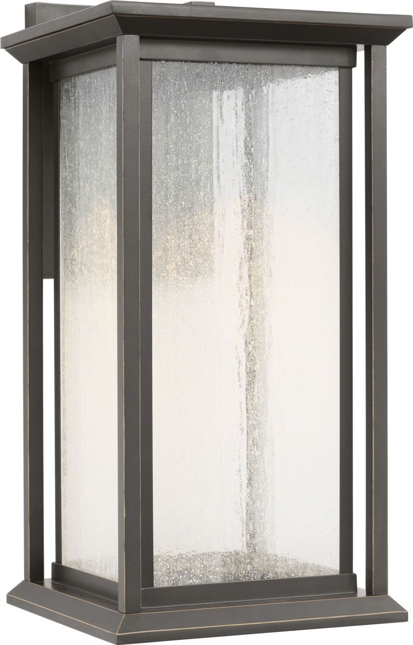 Audley Medium LED Lantern Antique Bronze Distressed Seeded Glass Bulbs Inc