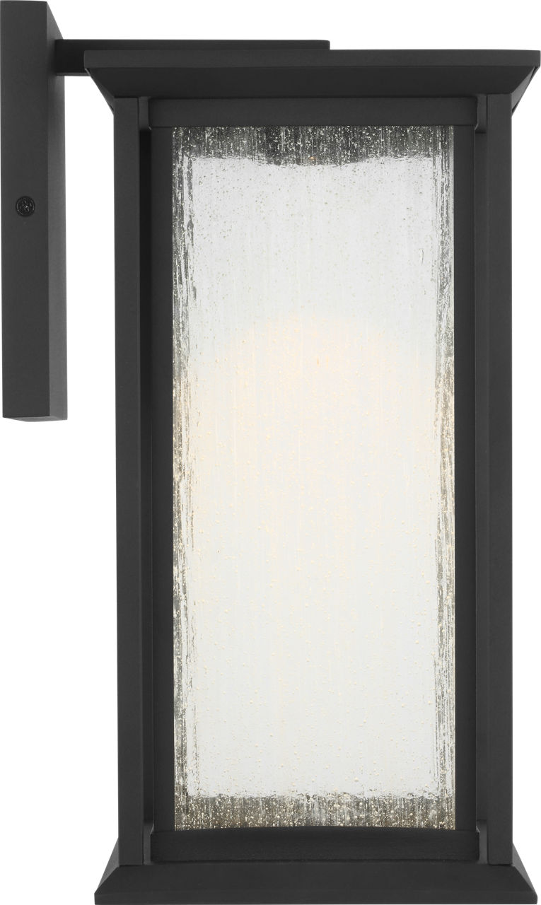 Audley Medium LED Lantern Textured Black Distressed Seeded Glass Bulbs Inc