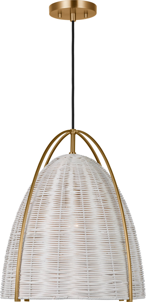 Norman Large Pendant in Satin Brass with Chalk Wicker