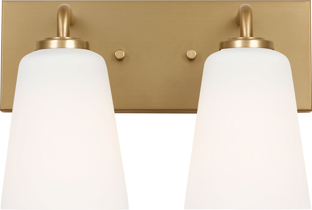 Miles Two Light Bath in Satin Brass with Etched Glass / White Inside Bulb(s) Not Included