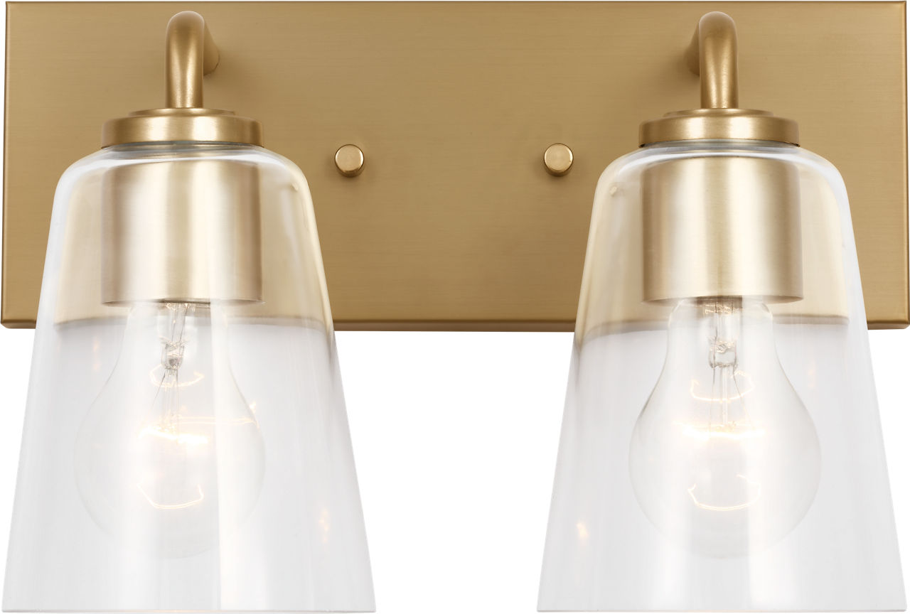 Miles Two Light Bath in Satin Brass with Clear Glass Bulb(s) Not Included