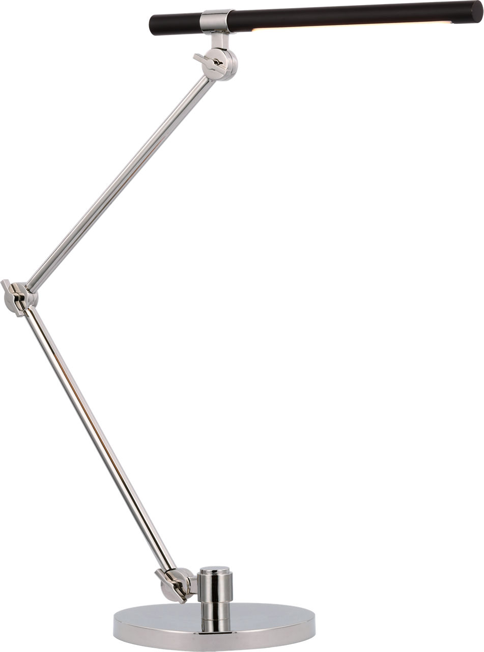 Heron Large Desk Lamp in Polished Nickel and Matte Black