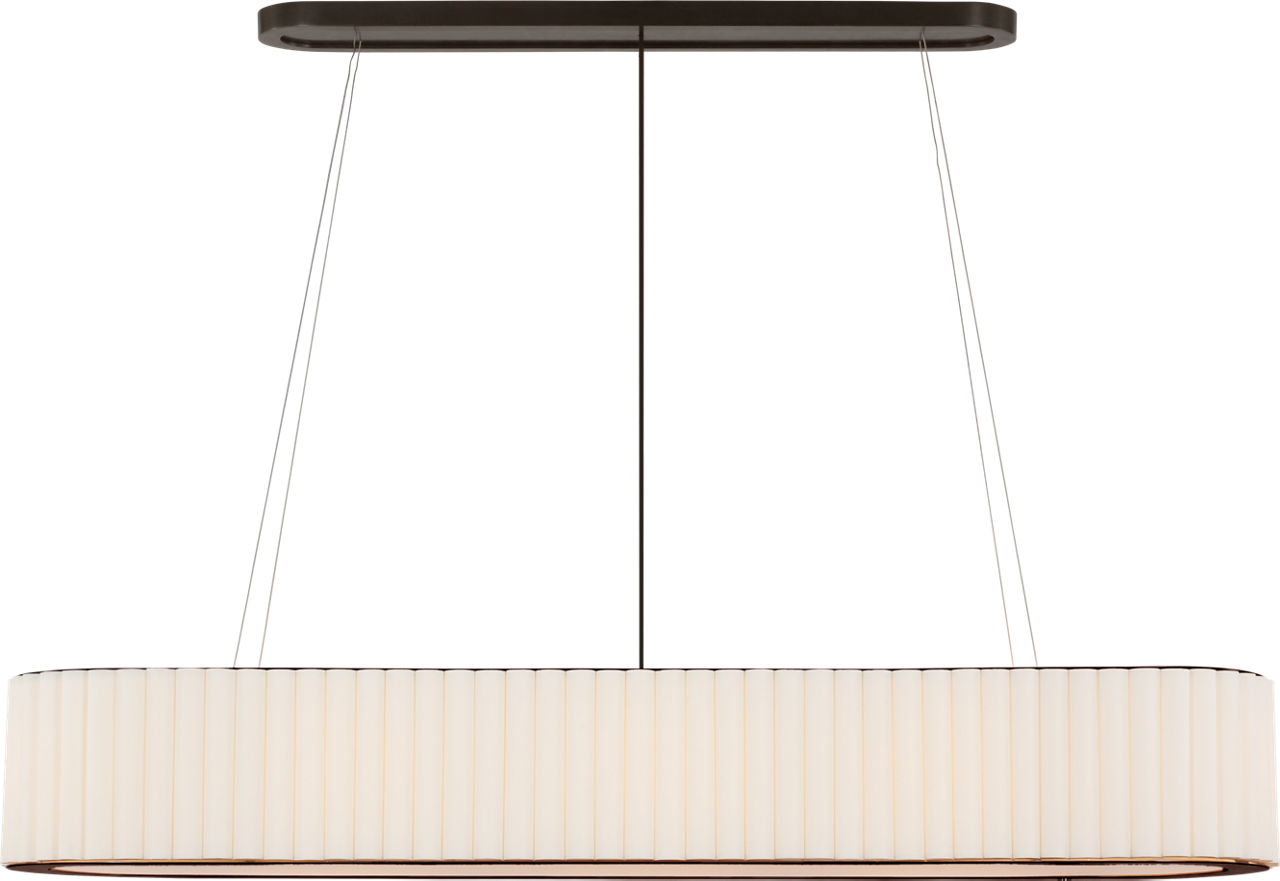 Palati Large Linear Chandelier in Bronze with Linen Shade