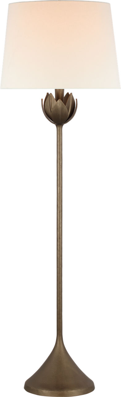 Alberto Large Floor Lamp in Antique Bronze Leaf with Linen Shade