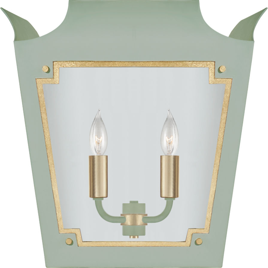 Caddo Lantern Sconce in Celadon and Gild with Clear Glass