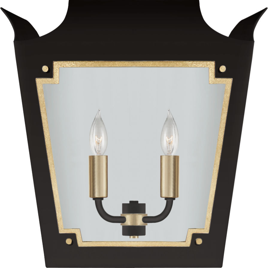 Caddo Lantern Sconce in Matte Black and Gild with Clear Glass