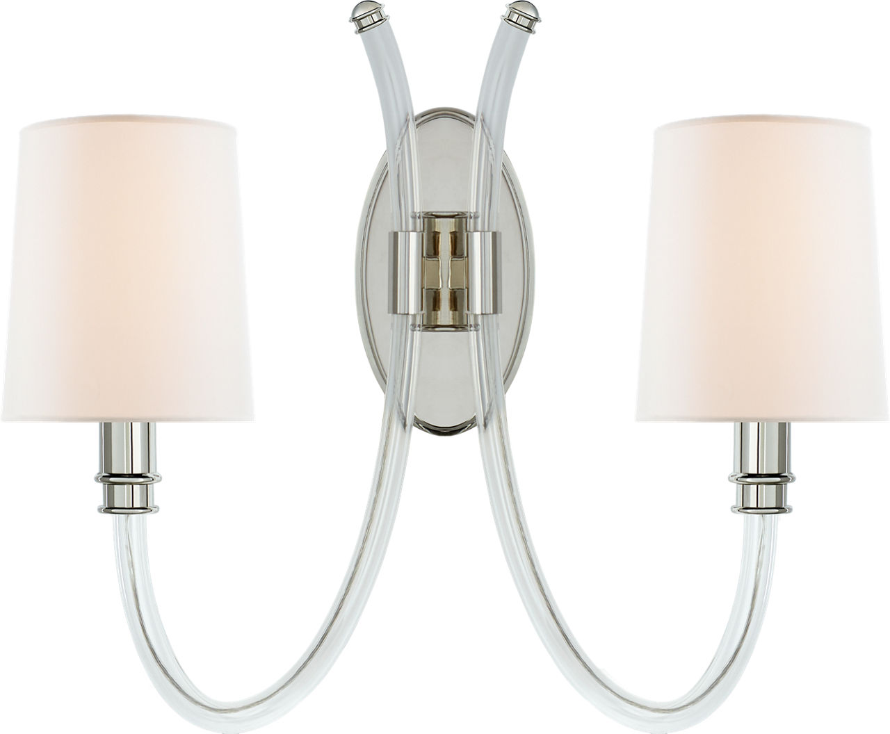 Clarice Double Sconce in Acrylic and Polished Nickel with Linen Shades
