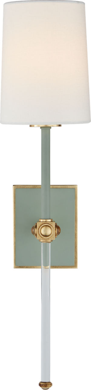 Lucia Medium Tail Sconce in Celadon and Crystal with Linen Shade