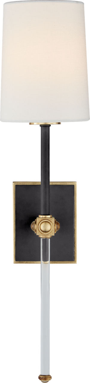 Lucia Medium Tail Sconce in Matte Black and Crystal with Linen Shade