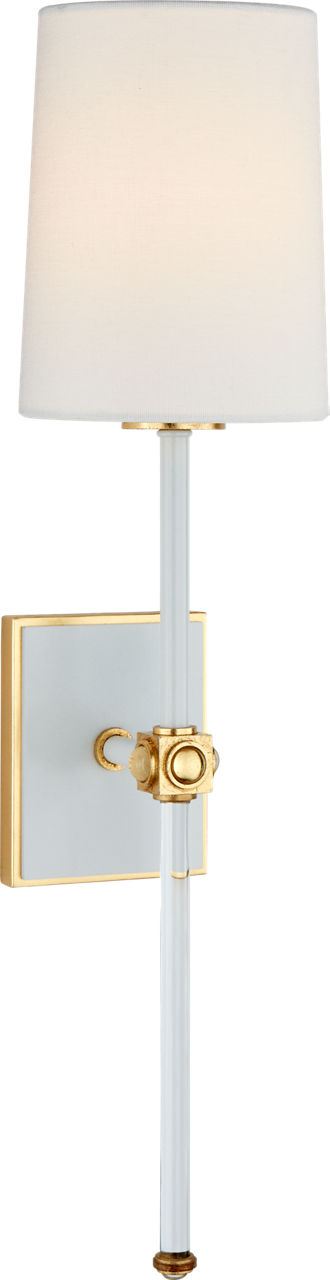 Lucia Medium Tail Sconce in Matte White and Crystal with Linen Shade