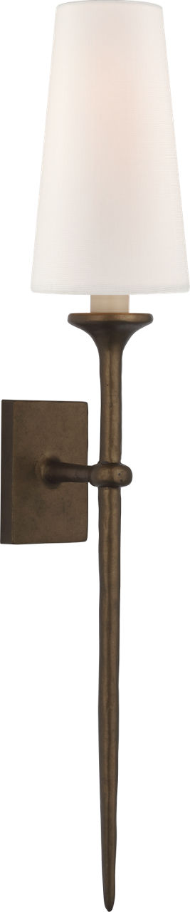 Iberia Single Sconce in Antique Bronze Leaf with Linen Shade