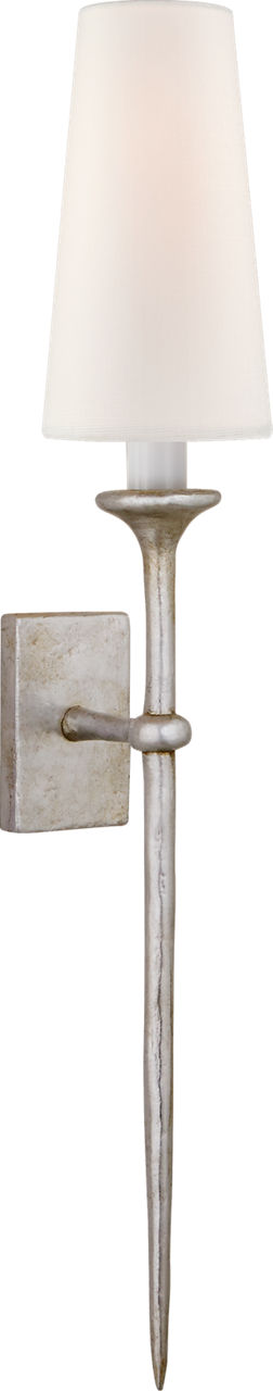 Iberia Single Sconce in Burnished Silver Leaf with Linen Shade