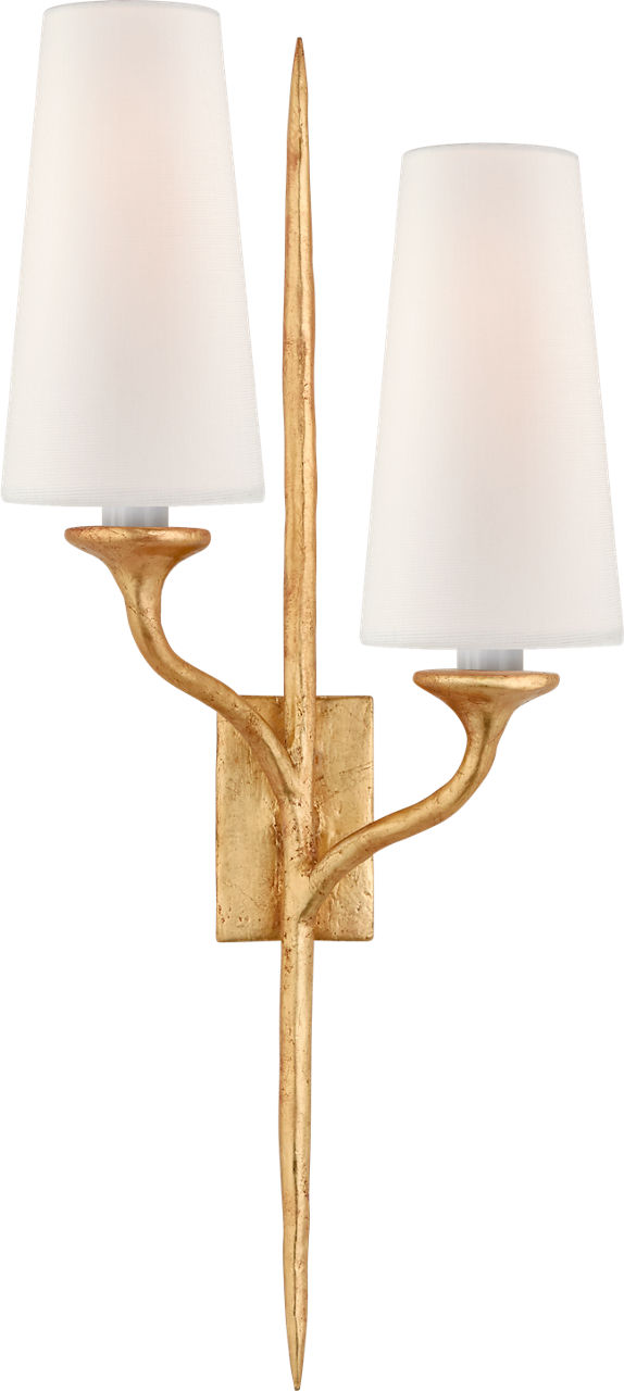Iberia Double Left Sconce in Antique Gold Leaf with Linen Shades