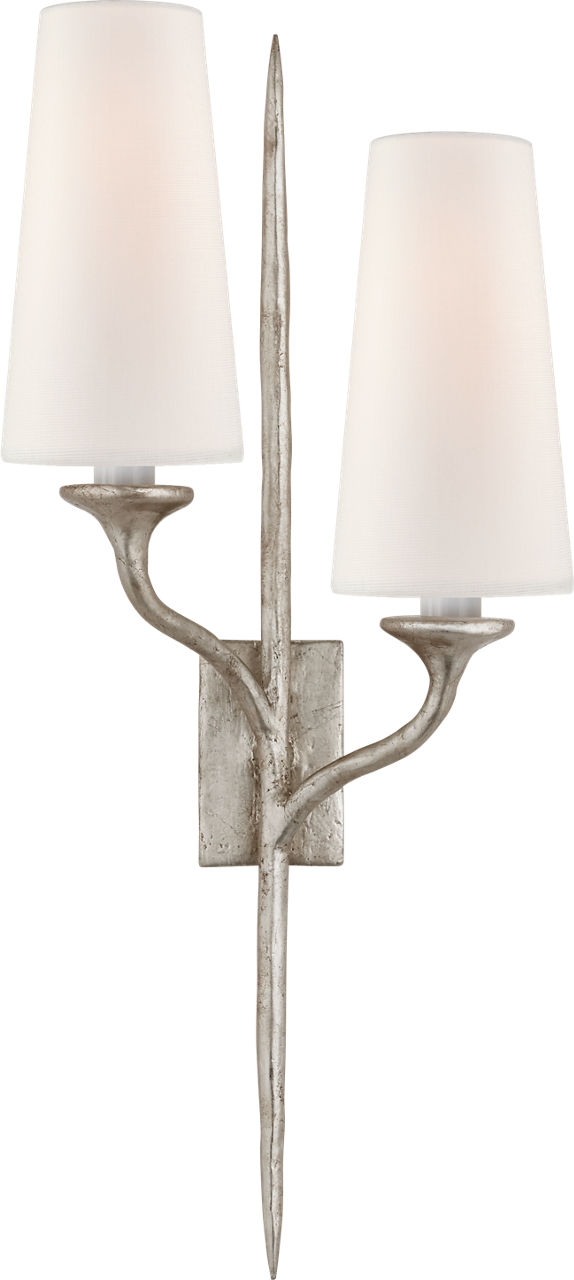 Iberia Double Left Sconce in Burnished Silver Leaf with Linen Shades