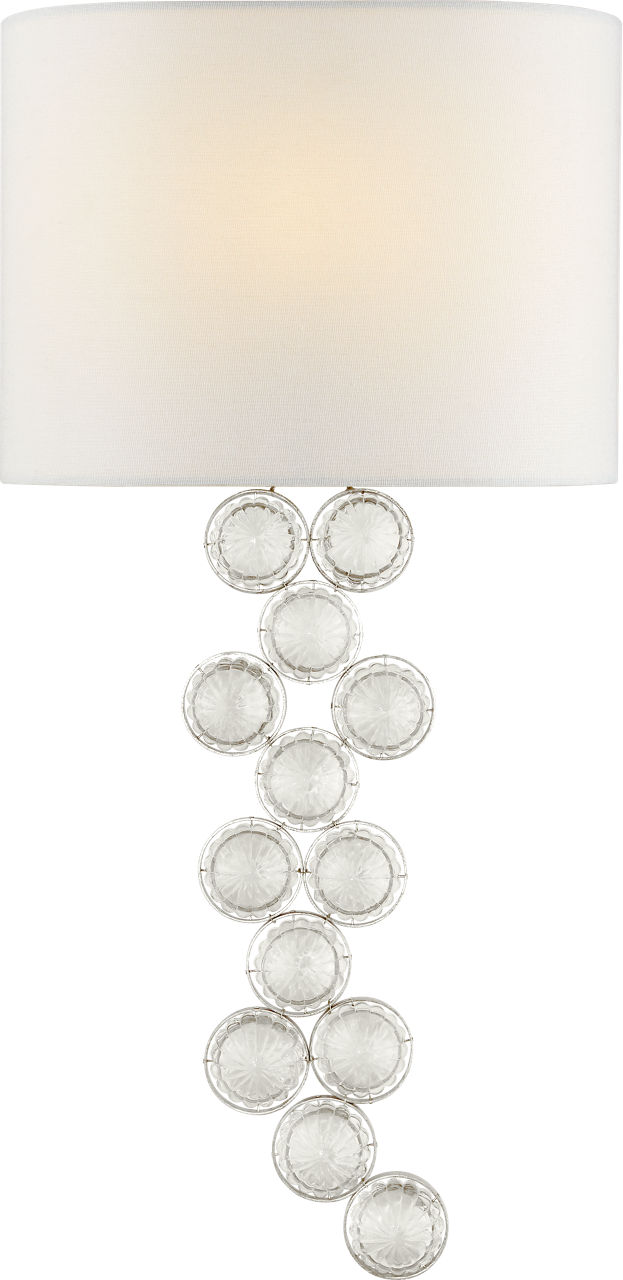 Milazzo Medium Left Sconce in Burnished Silver Leaf and Crystal with Linen Shade