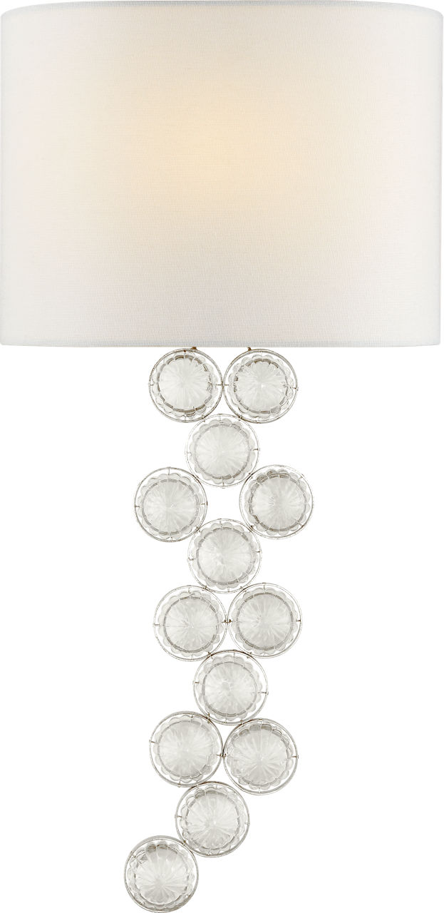 Milazzo Medium Right Sconce in Burnished Silver Leaf and Crystal with Linen Shade