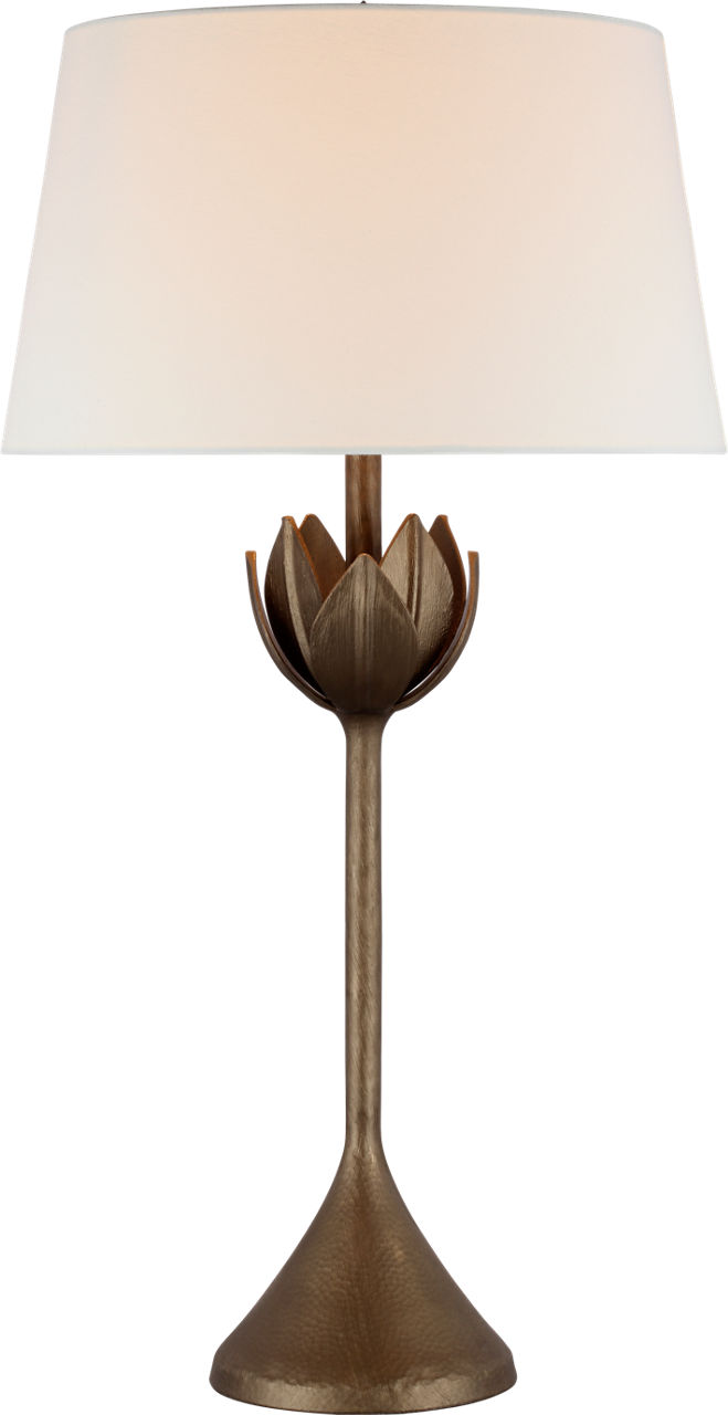 Alberto Large Table Lamp in Antique Bronze Leaf with Linen Shade
