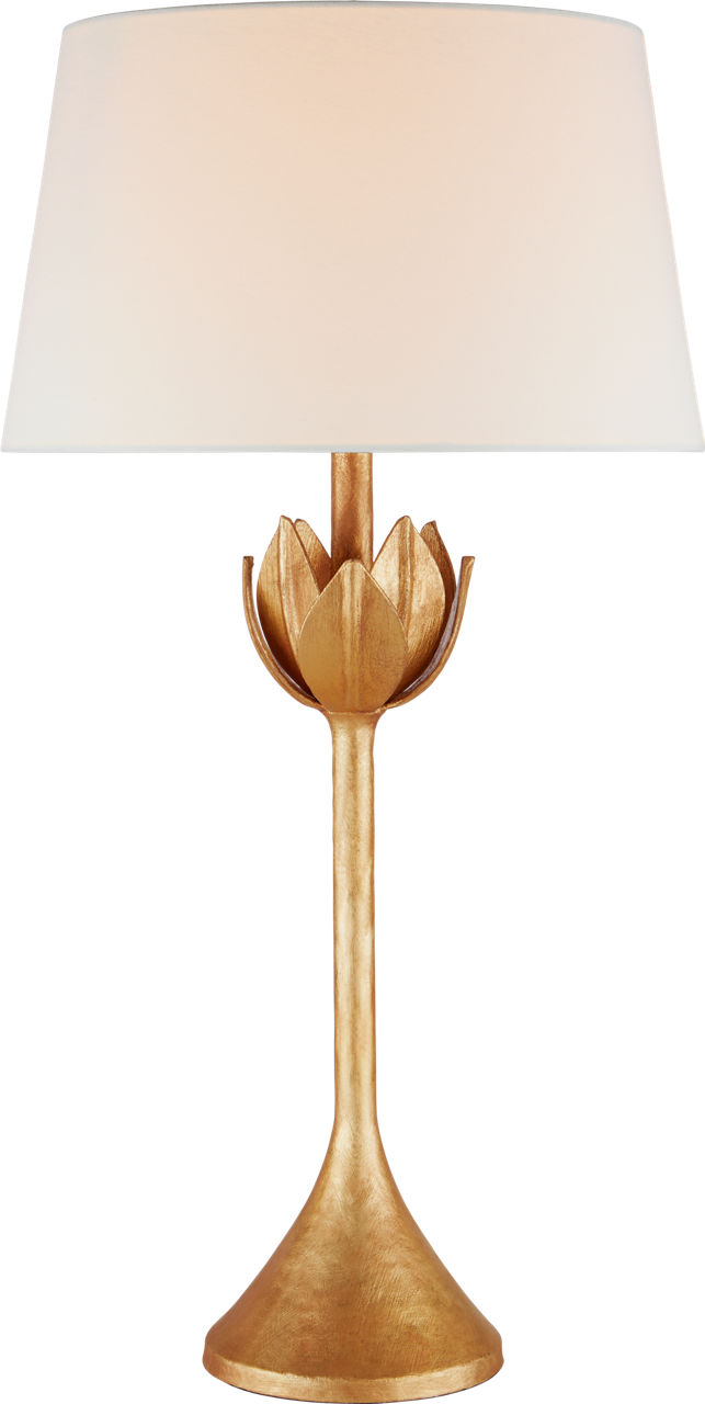 Alberto Large Table Lamp in Antique Gold Leaf with Linen Shade