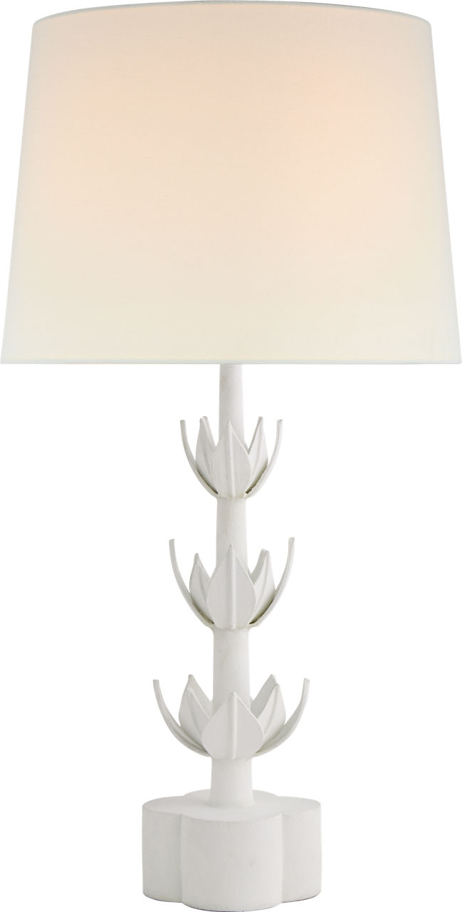 Alberto Large Triple Table Lamp in Plaster White with Linen Shade