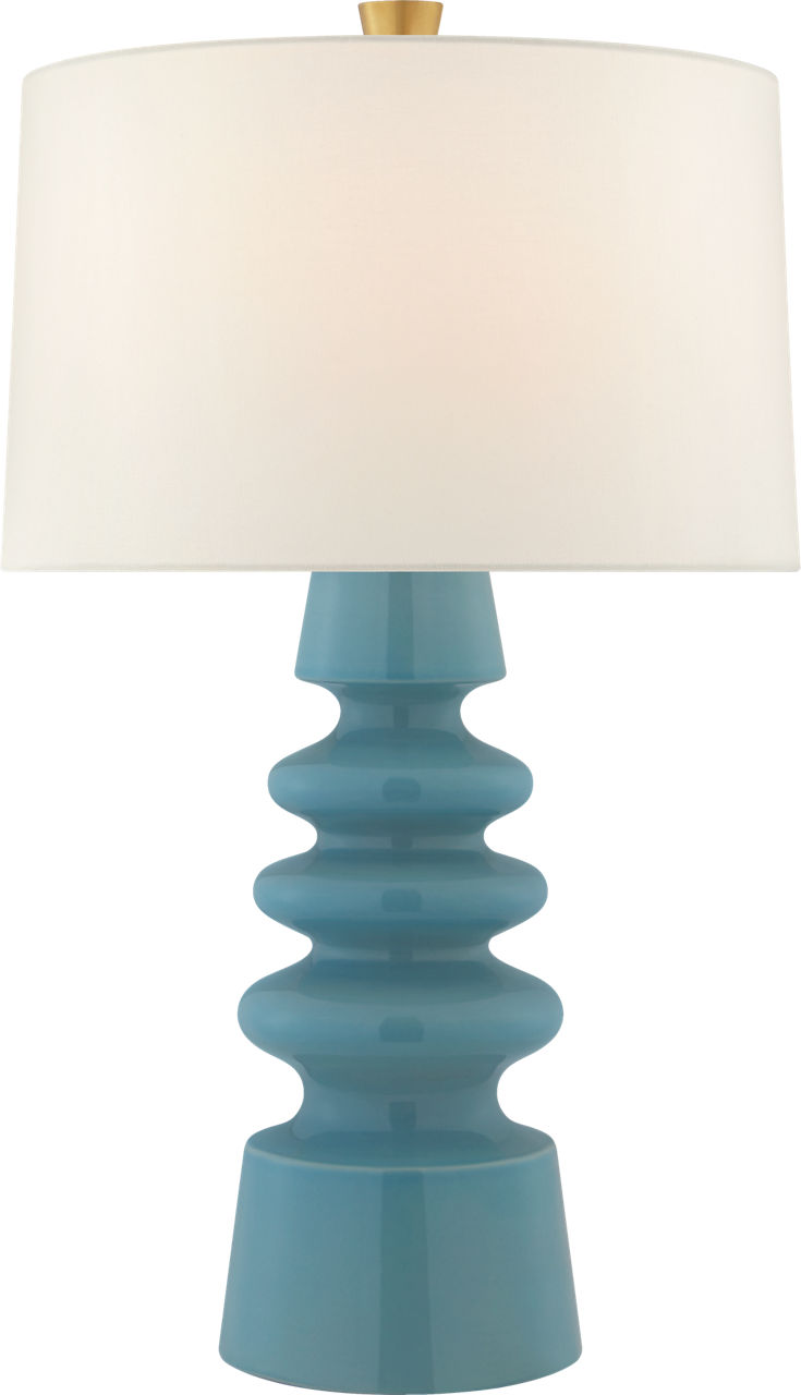 Andreas Medium Table Lamp in Blue Jade with Linen Shade