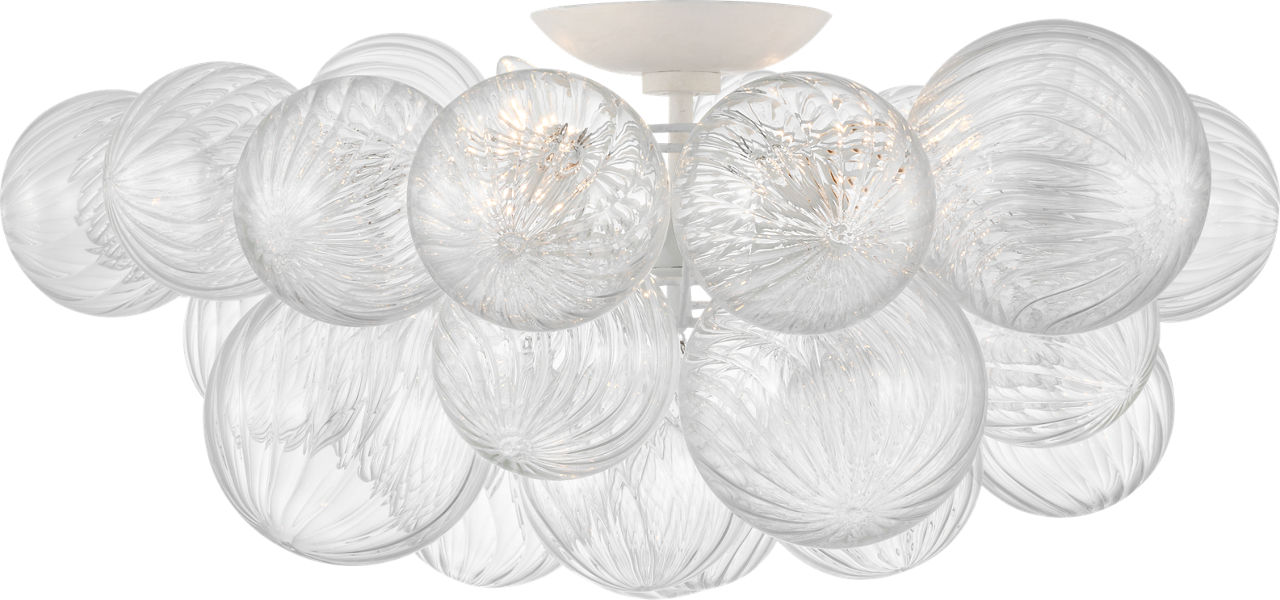 Talia 25" Flush Mount in Plaster White and Clear Swirled Glass