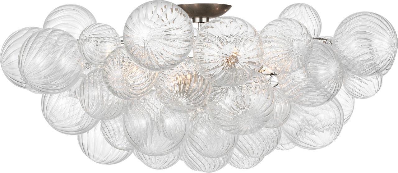 Talia 38" Flush Mount in Burnished Silver Leaf and Clear Swirled Glass