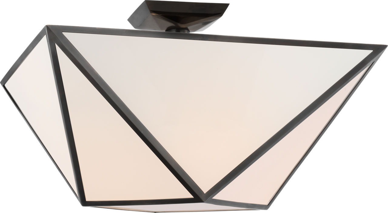 Lorino Large Semi-Flush Mount in Bronze with White Glass
