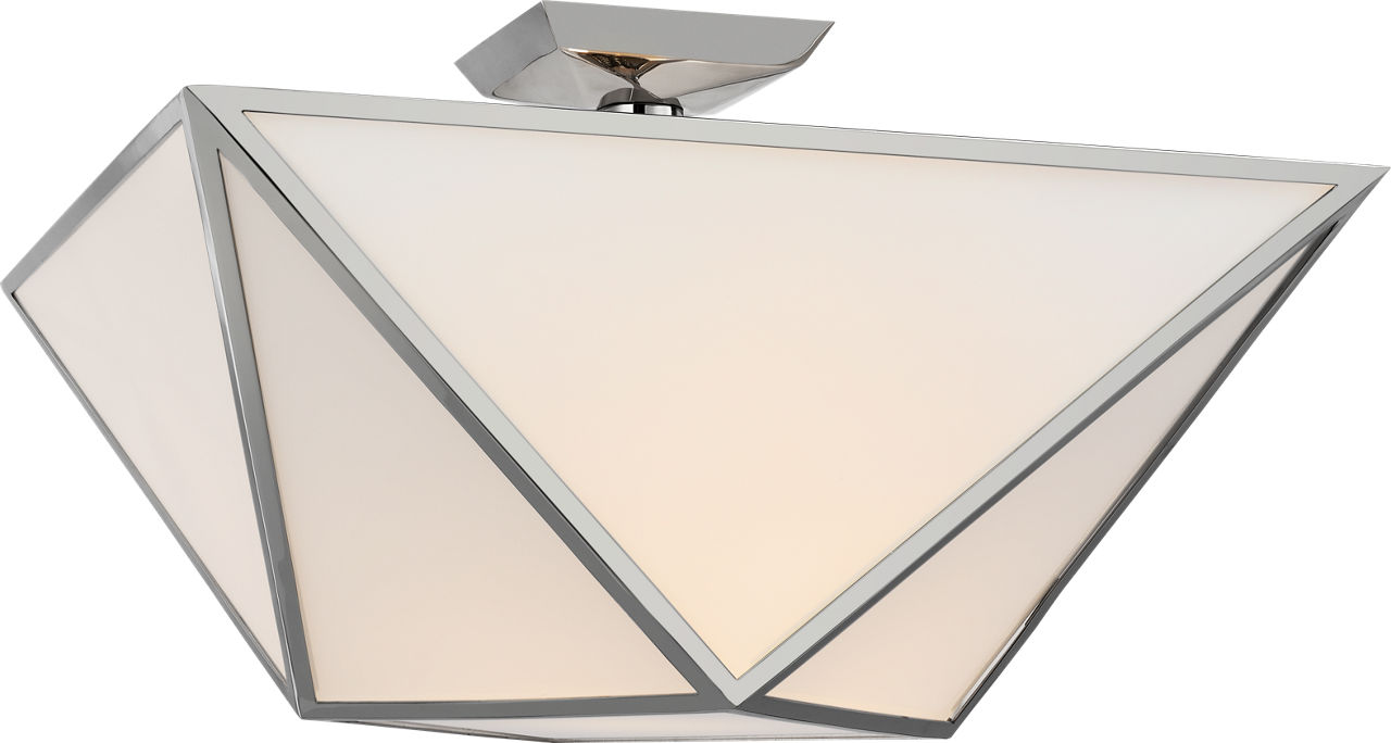 Lorino Large Semi-Flush Mount in Polished Nickel with White Glass