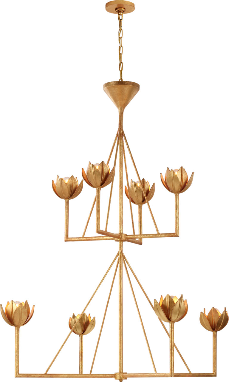 Alberto Large Two Tier Chandelier in Antique Gold Leaf