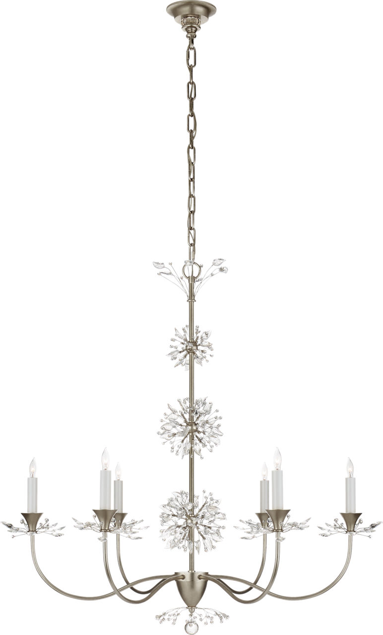 Aspra Medium Chandelier in Burnished Silver Leaf with Crystal Trim