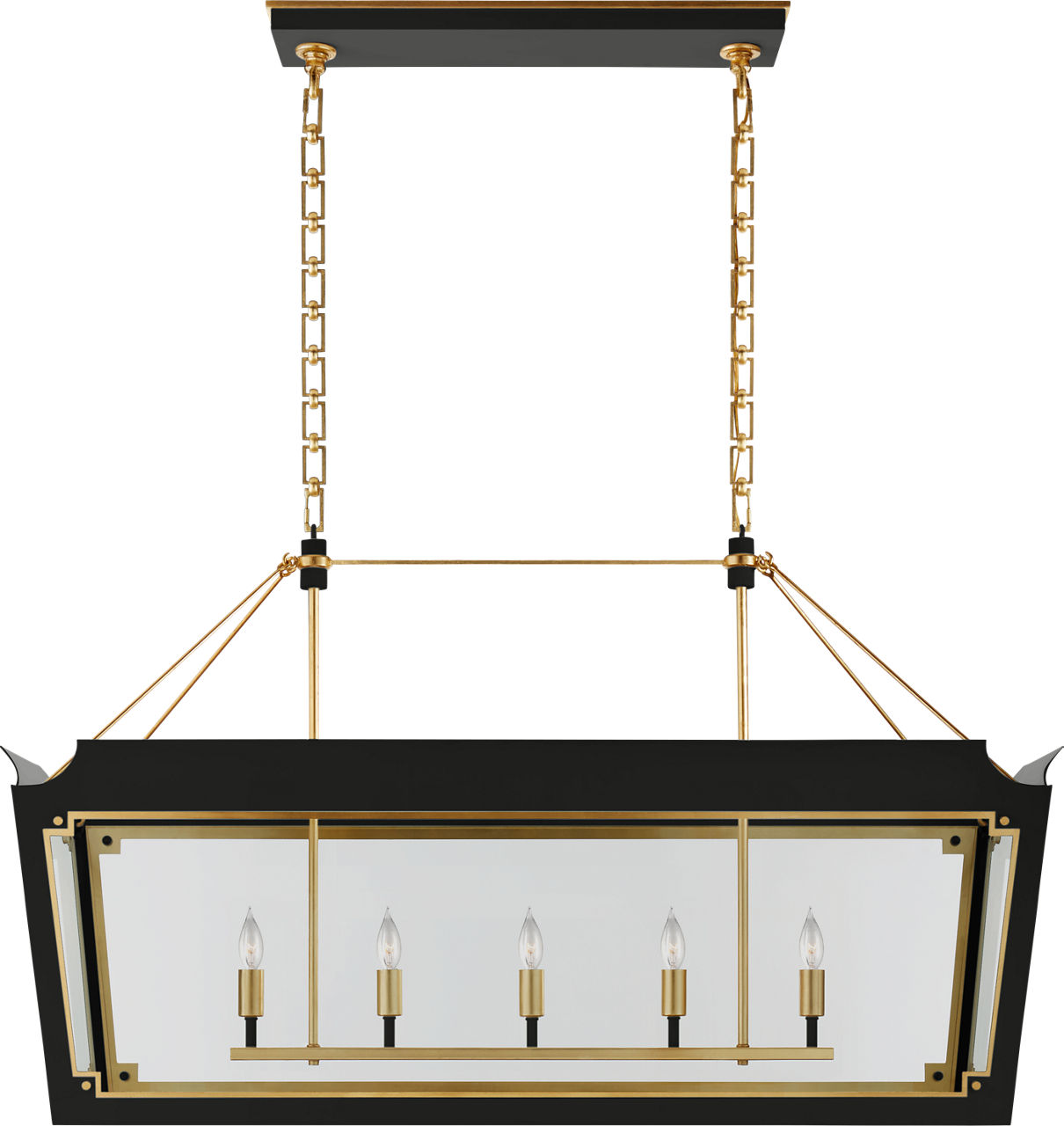 Caddo Medium Linear Lantern in Matte Black and Gild with Clear Glass