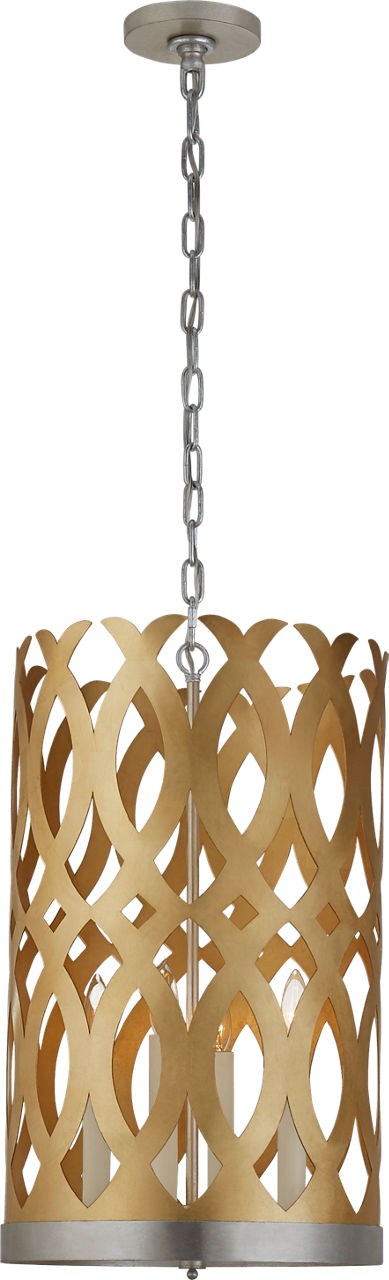 Ingrid Tall Chandelier in Gild and Burnished Silver Leaf