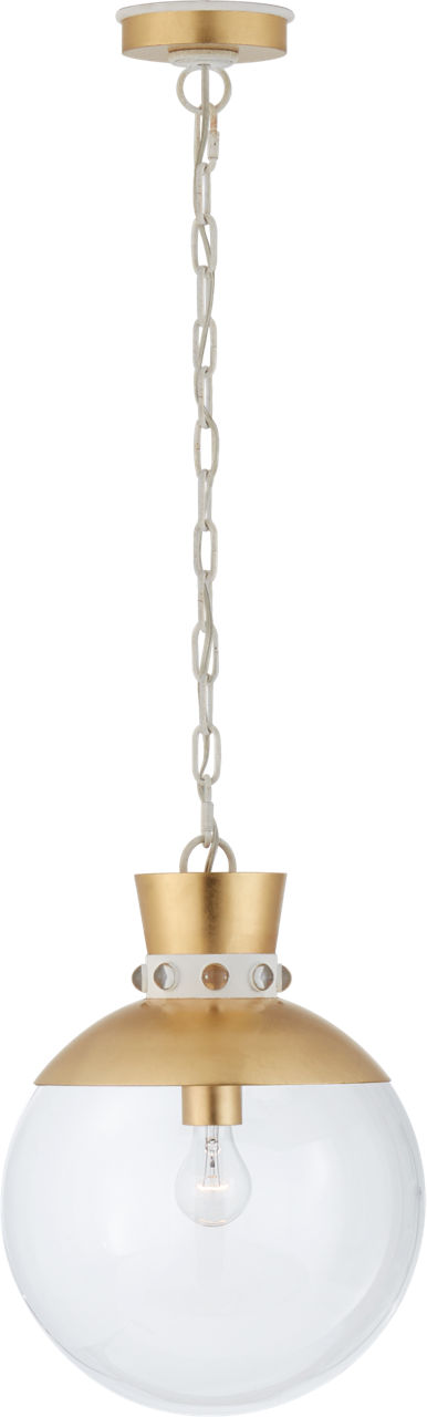 Lucia Medium Pendant in Gild and White with Clear Glass