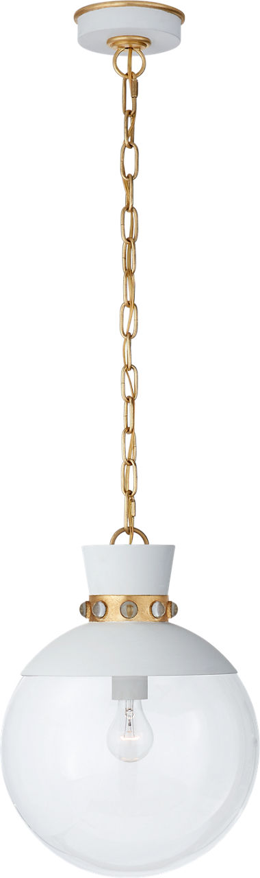 Lucia Medium Pendant in Matte White and Gild with Clear Glass