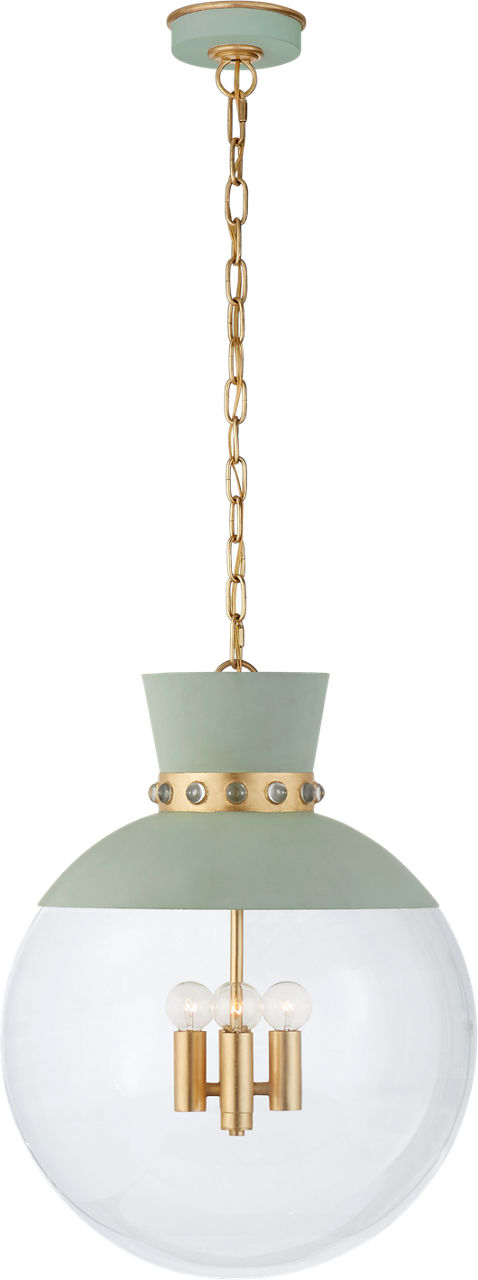 Lucia Large Pendant in Celadon and Gild with Clear Glass