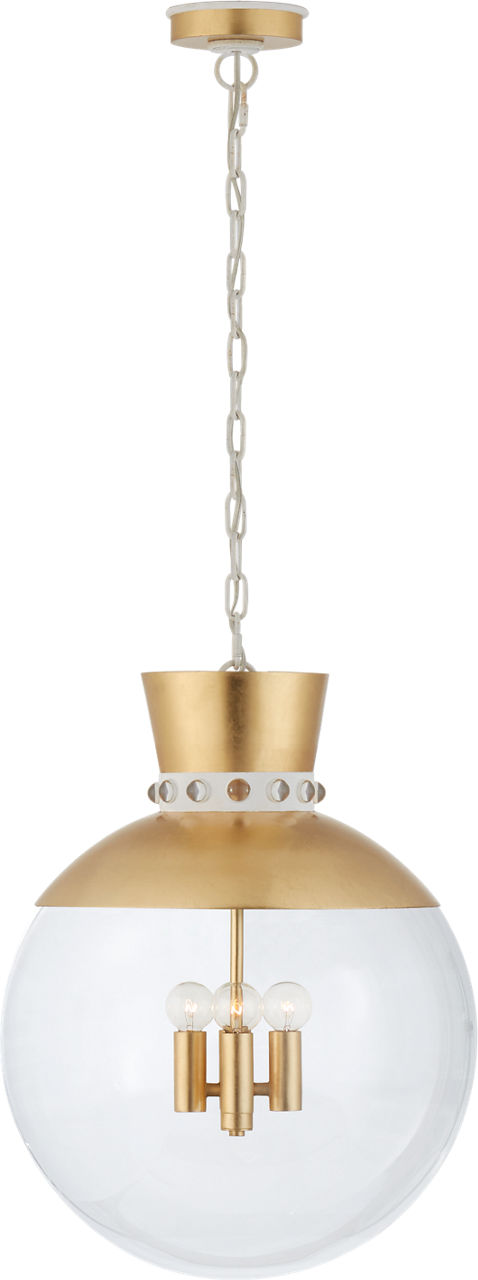 Lucia Large Pendant in Gild and White with Clear Glass