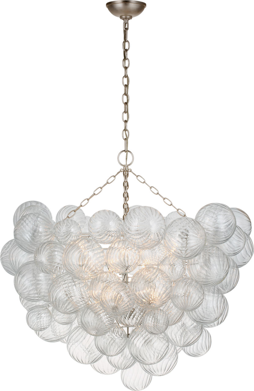 Talia Grande Chandelier in Burnished Silver Leaf with Clear Swirled Glass