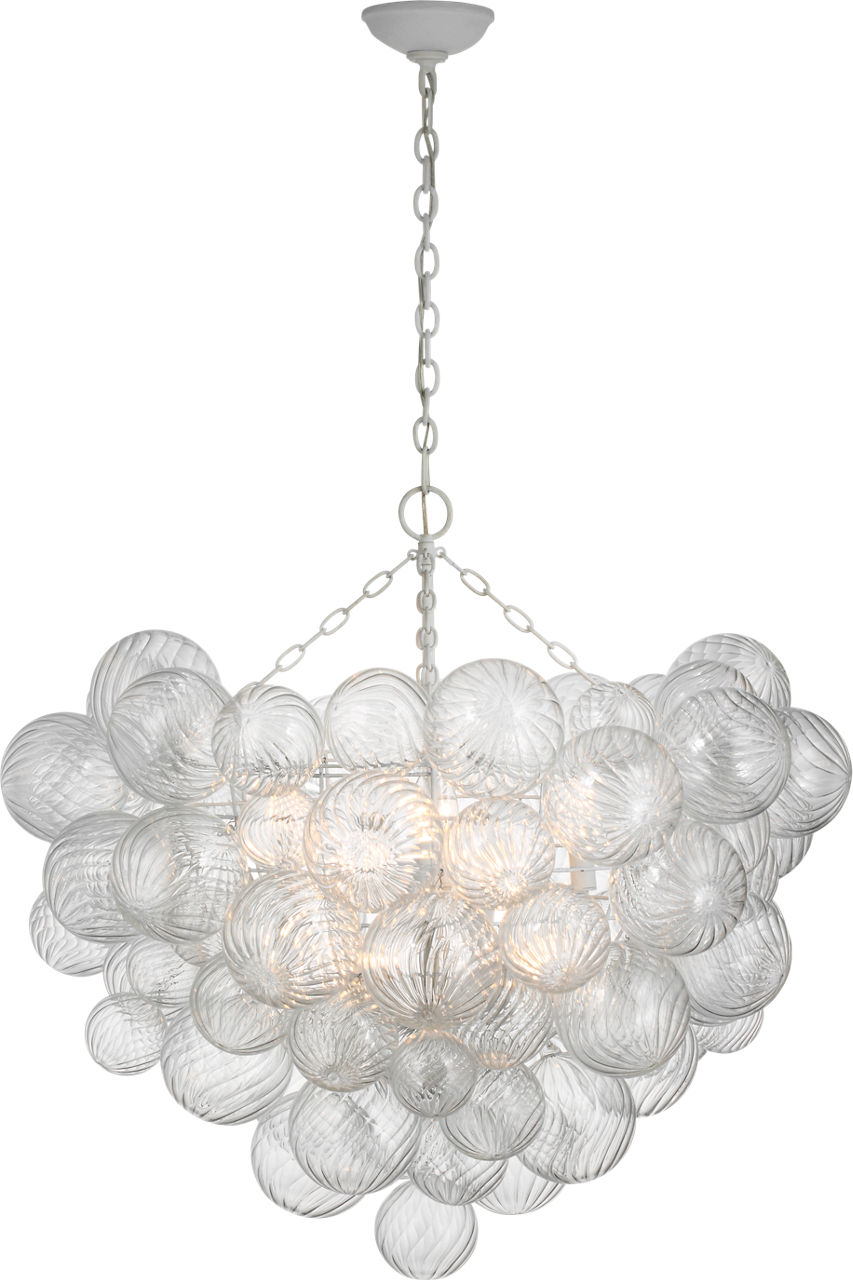 Talia Grande Chandelier in Plaster White with Clear Swirled Glass